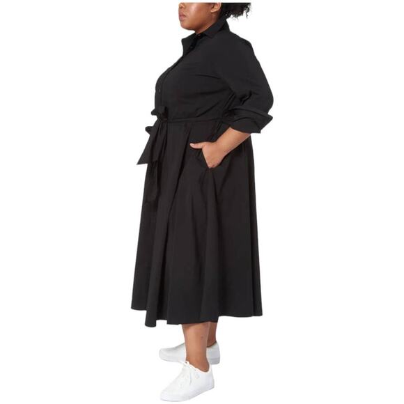 Pari Passu NWOT Poplin Shirtdress Black Side Pockets Size C2 (US 14) NO BELT - Picture 2 of 12